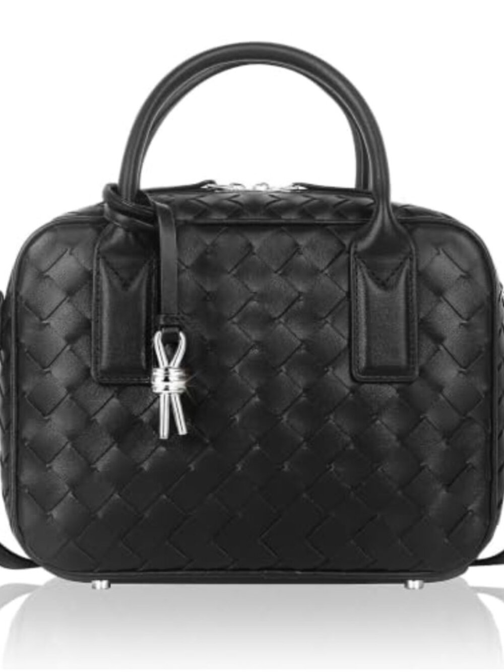Woven Vegan Leather Tote Satchel Handbag Women Top Handle Shoulder Crossbody Bag